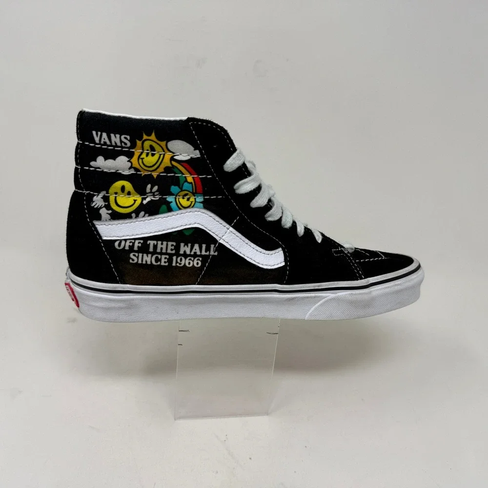 Vans Sk8-Hi Smiley Face Off The Wall Black High Top Sneakers Mens 7 Womens 8.5